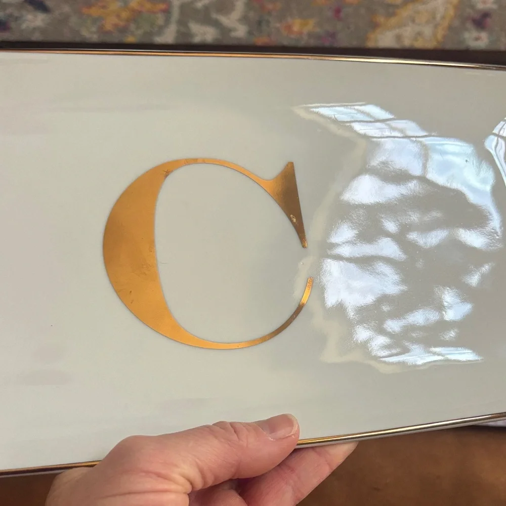 Williams Sonoma Ceramic Rectangular Tray with Letter C
